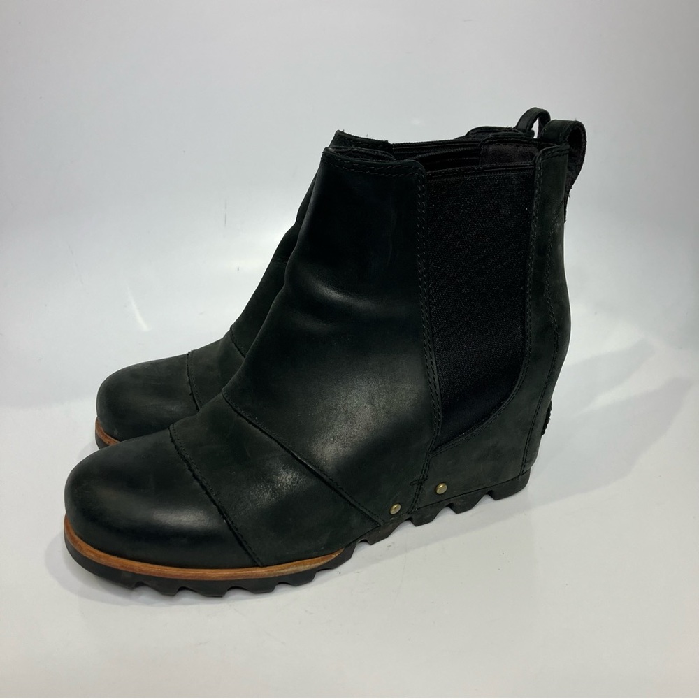 Sorel Black Leather Ankle Wedge Boot - Picture 3 of 9
